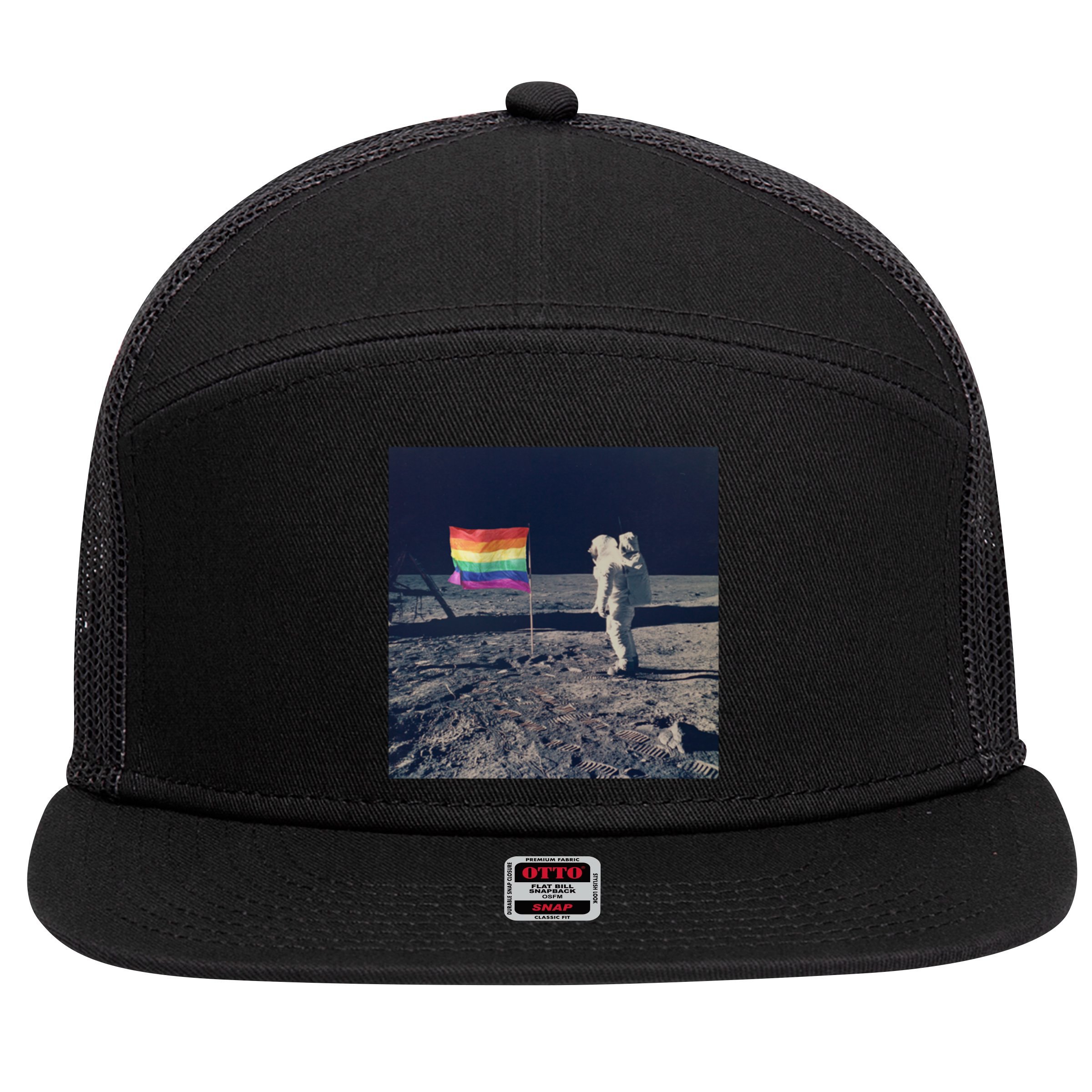 Pride Moon Landing Graphic Lgbtq Gift 7 Panel Mesh Trucker Snapback Hat