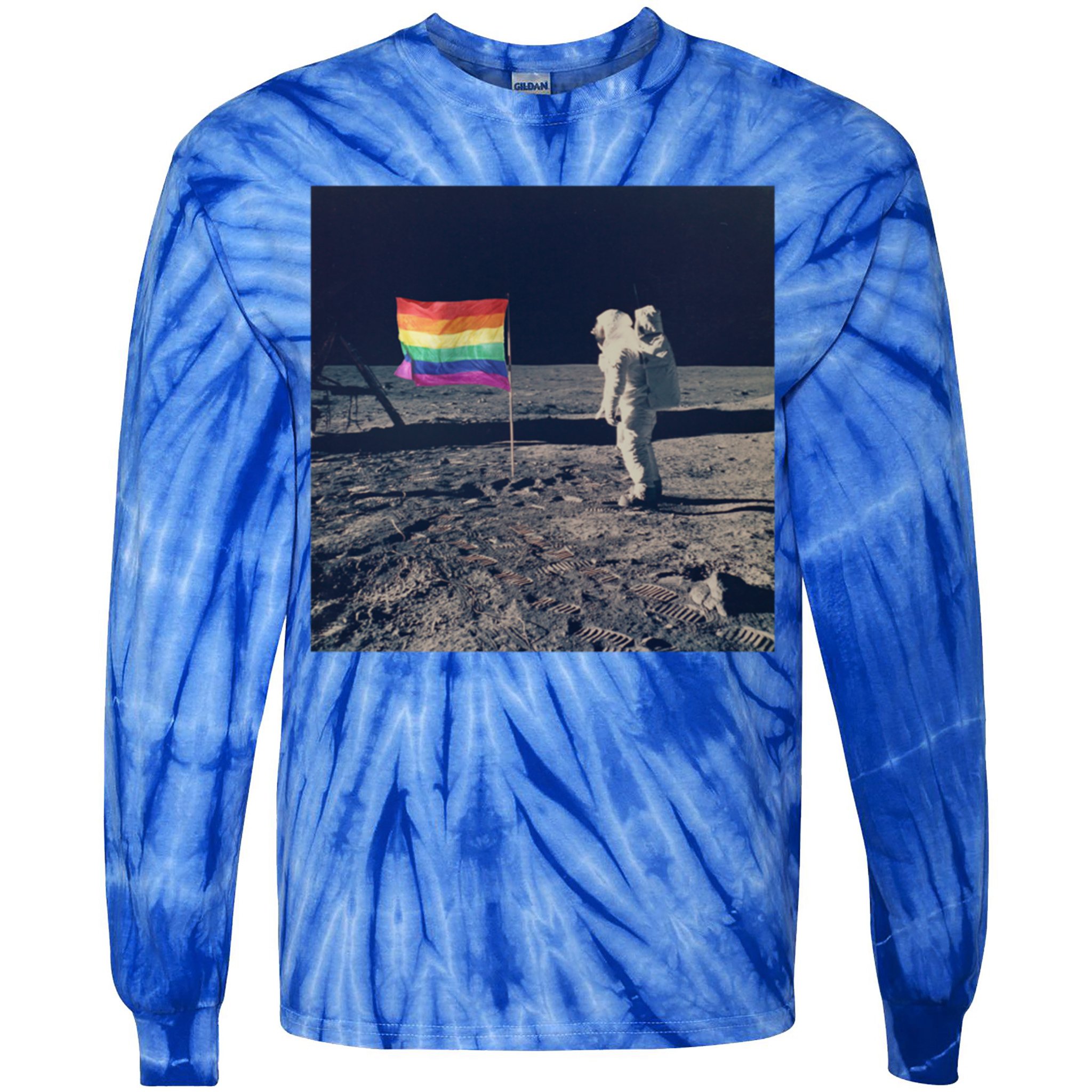 Pride Moon Landing Graphic Lgbtq Gift Tie-Dye Long Sleeve Shirt