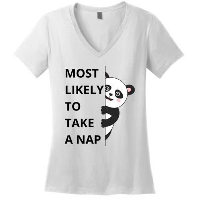 Panda Most Likely To Take A Nap Funny Women's V-Neck T-Shirt