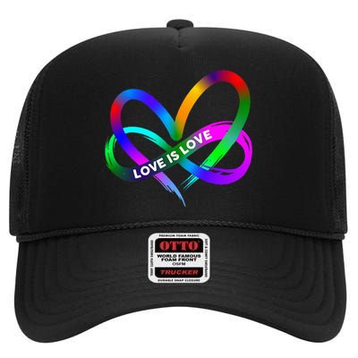 Pride Month Lgbt Straight Heart With Love Is Love High Crown Mesh Back Trucker Hat