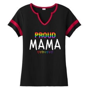 Proud Mama Lgbtq Pride Month Rainbow Heart Cute Lgbt Mom Gift Ladies Halftime Notch Neck Tee