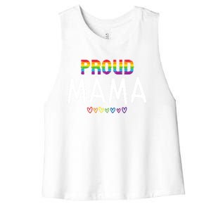 Proud Mama Lgbtq Pride Month Rainbow Heart Cute Lgbt Mom Gift Women's Racerback Cropped Tank