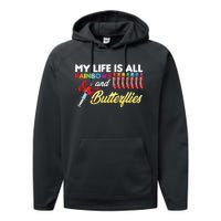 Phlebotomy My Life Is Rainbows Butterflies Phlebotomist Performance Fleece Hoodie