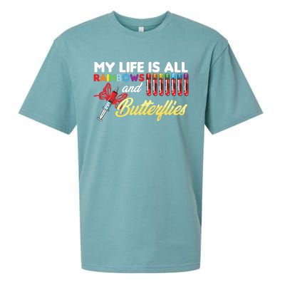 Phlebotomy My Life Is Rainbows Butterflies Phlebotomist Sueded Cloud Jersey T-Shirt