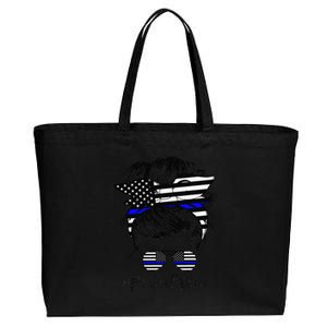 Police Mom Life Messy Bun Hair Mother's Day Police Cotton Canvas Jumbo Tote