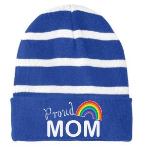 Proud Mom Lgbtq Month Lgbt Mom Son Daughter Cute Gift Striped Beanie with Solid Band