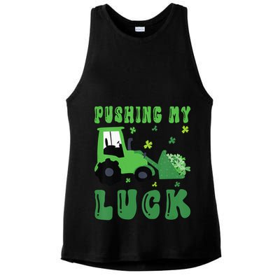 Pushing My Luck Tractor St Patricks Day Ladies PosiCharge Tri-Blend Wicking Tank