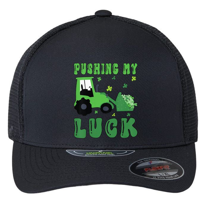 Pushing My Luck Tractor St Patricks Day Flexfit Unipanel Trucker Cap