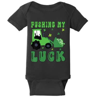 Pushing My Luck Tractor St Patricks Day Baby Bodysuit