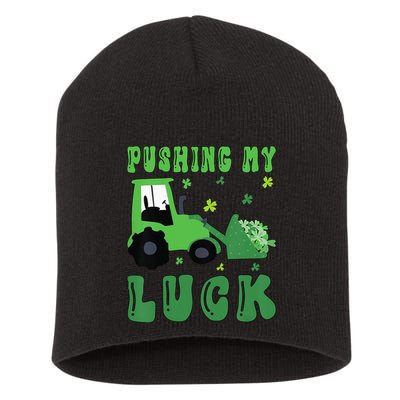 Pushing My Luck Tractor St Patricks Day Short Acrylic Beanie