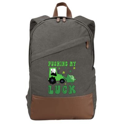 Pushing My Luck Tractor St Patricks Day Cotton Canvas Backpack