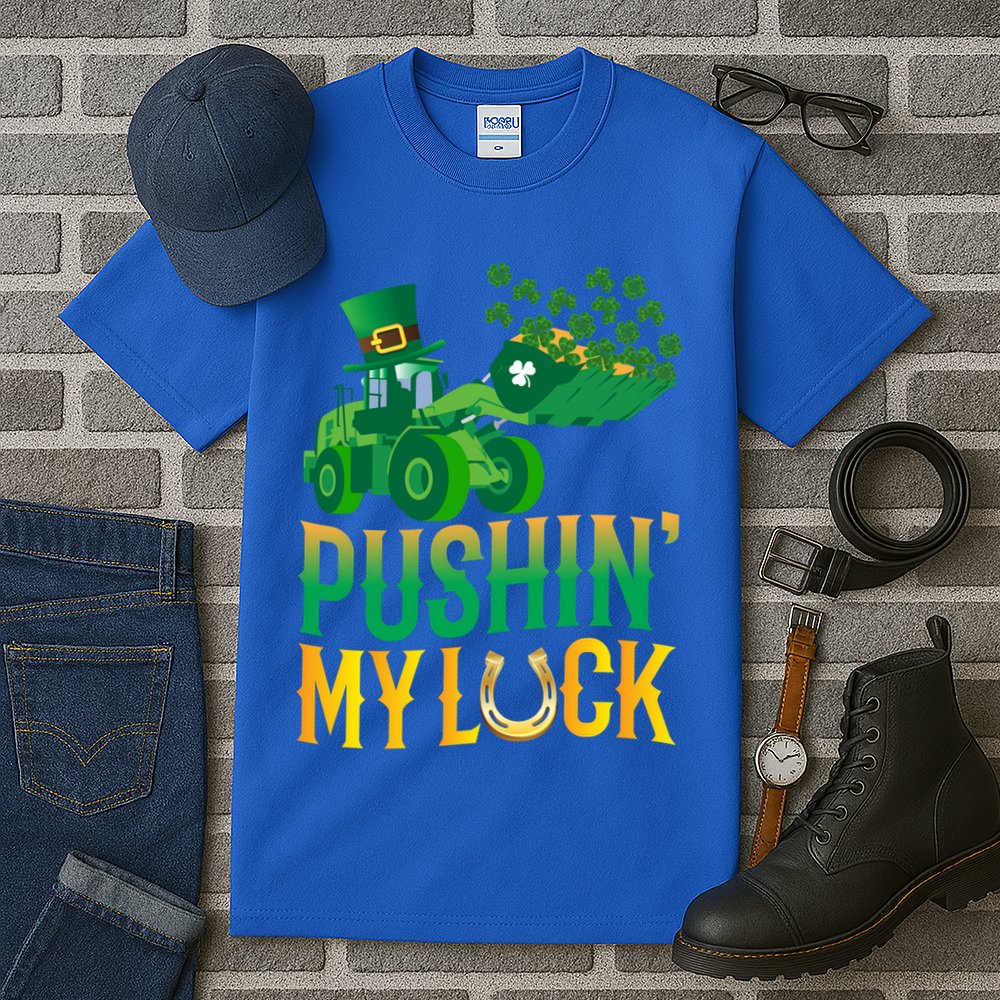 Pushing My Luck Funny Wheel Loader St Paddy’S Day Meaningful Gift Tall T-Shirt