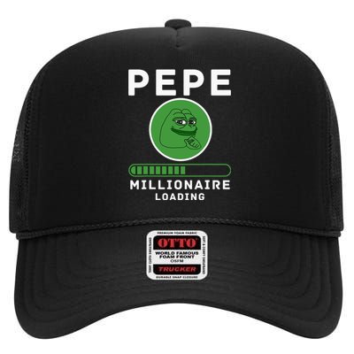 Pepe Millionaire Loading Crypto Meme Shitcoin High Crown Mesh Back Trucker Hat