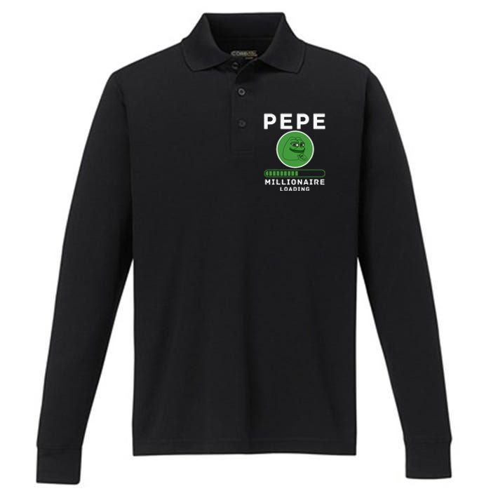 Pepe Millionaire Loading Crypto Meme Shitcoin Performance Long Sleeve Polo