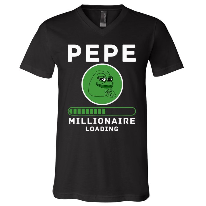 Pepe Millionaire Loading Crypto Meme Shitcoin V-Neck T-Shirt