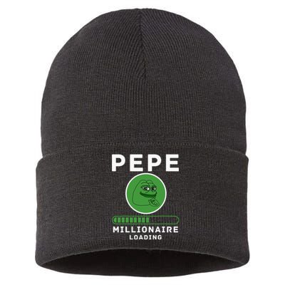 Pepe Millionaire Loading Crypto Meme Shitcoin Sustainable Knit Beanie