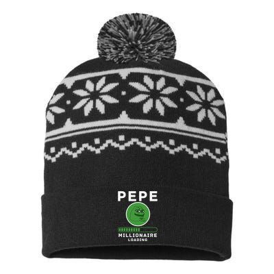 Pepe Millionaire Loading Crypto Meme Shitcoin USA-Made Snowflake Beanie