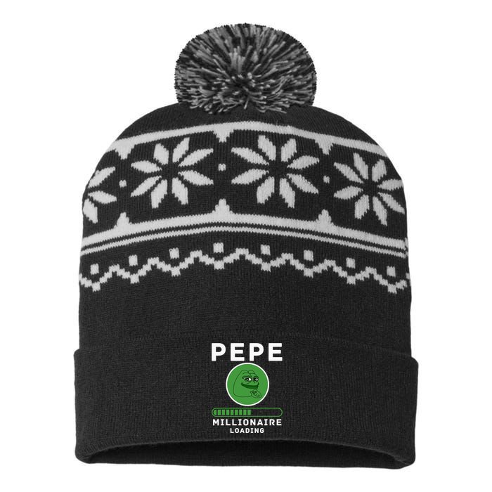 Pepe Millionaire Loading Crypto Meme Shitcoin USA-Made Snowflake Beanie