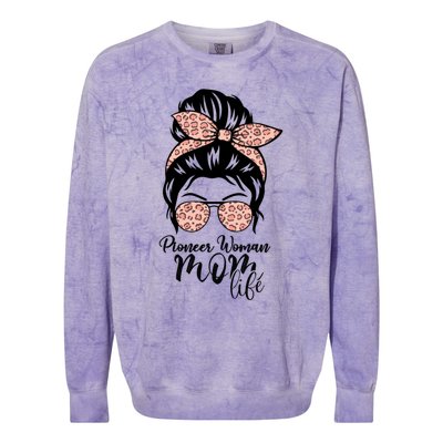 Pioneer Mom Life Messy Bun Leopard Sunglasses Great Gift Colorblast Crewneck Sweatshirt