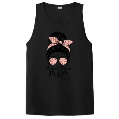 Pioneer Mom Life Messy Bun Leopard Sunglasses Great Gift PosiCharge Competitor Tank