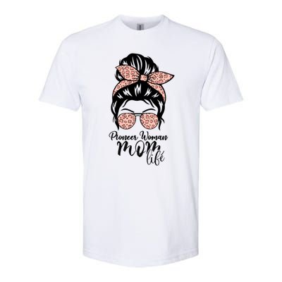 Pioneer Mom Life Messy Bun Leopard Sunglasses Great Gift Softstyle CVC T-Shirt