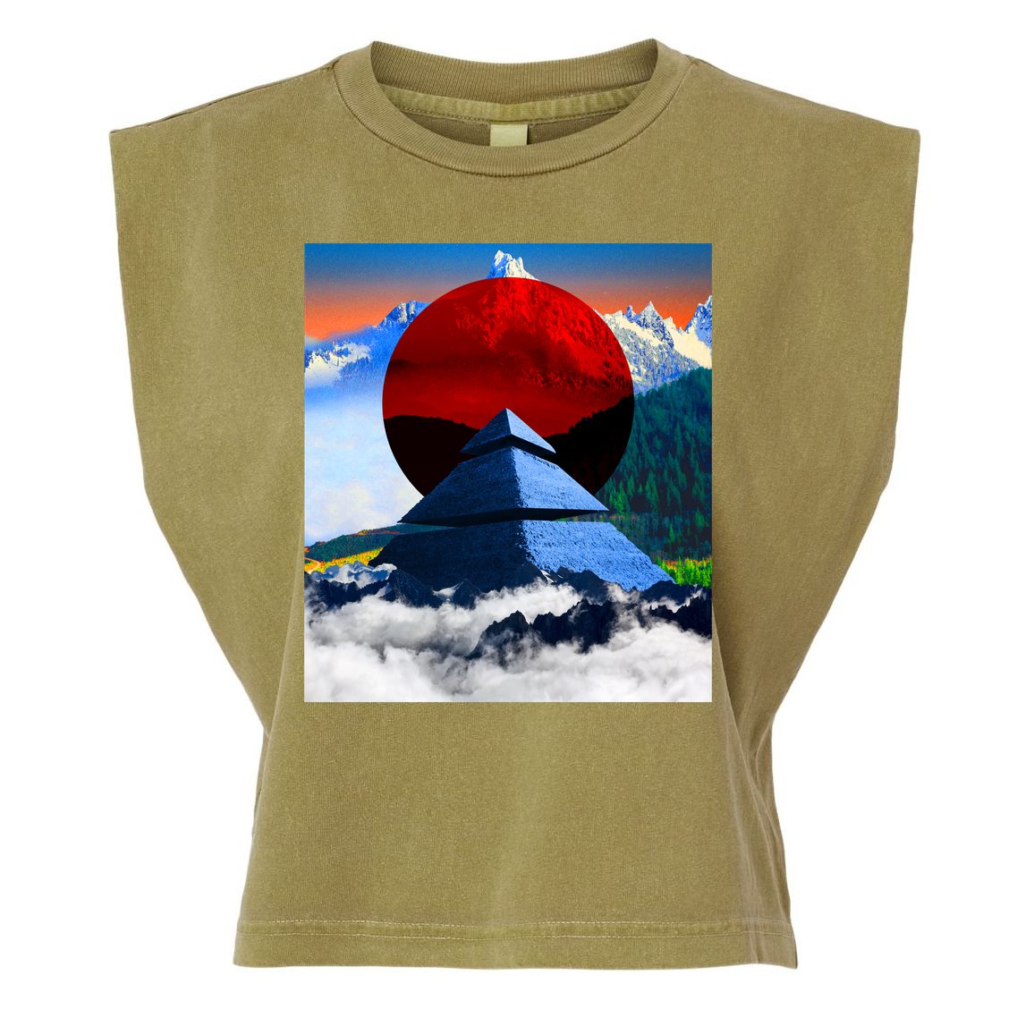 Pyramid Mountain Landscape Art Garment-Dyed Women's Muscle Tee