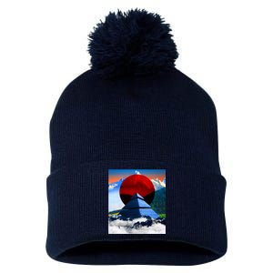 Pyramid Mountain Landscape Art Pom Pom 12in Knit Beanie