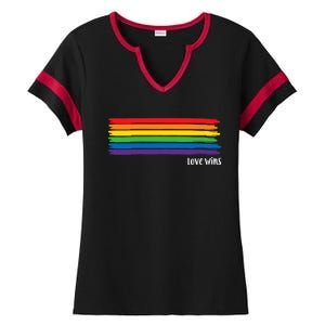 Pride Month Love Wins Rainbow Ladies Halftime Notch Neck Tee