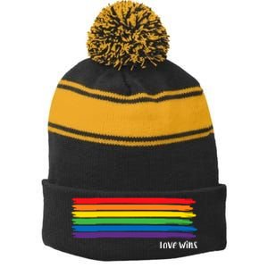 Pride Month Love Wins Rainbow Stripe Pom Pom Beanie