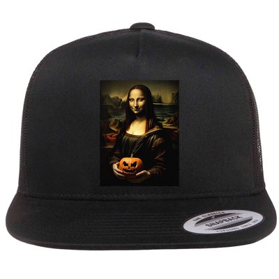 Pumpkin Mona Lisa A Pumpkin On Classic Art Flat Bill Trucker Hat