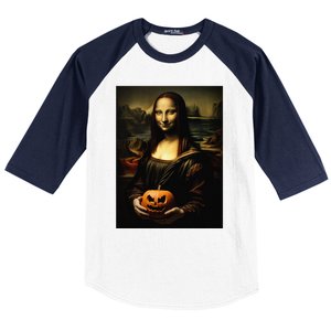 Pumpkin Mona Lisa A Pumpkin On Classic Art Baseball Sleeve Shirt