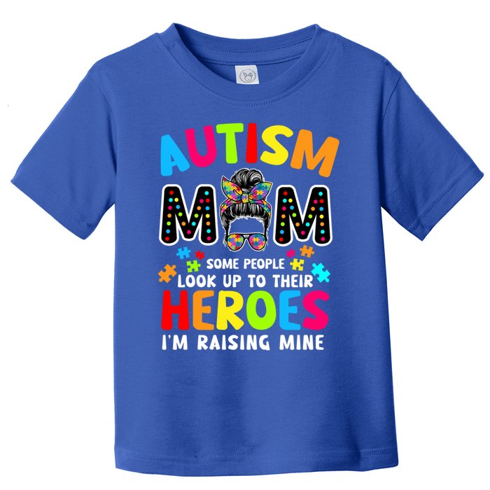 Puzzle Mommy Mama Autism Mom Raising Heroes Messy Bun Cute Gift Toddler T-Shirt