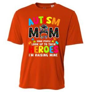 Puzzle Mommy Mama Autism Mom Raising Heroes Messy Bun Gift Cooling Performance Crew T-Shirt