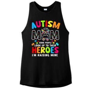 Puzzle Mommy Mama Autism Mom Raising Heroes Messy Bun Gift Ladies PosiCharge Tri-Blend Wicking Tank