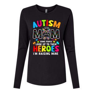 Puzzle Mommy Mama Autism Mom Raising Heroes Messy Bun Gift Womens Cotton Relaxed Long Sleeve T-Shirt