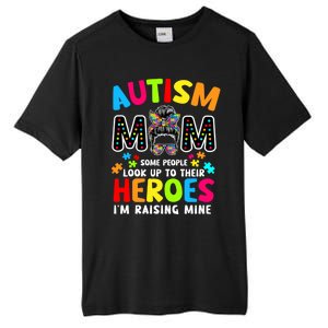 Puzzle Mommy Mama Autism Mom Raising Heroes Messy Bun Gift Tall Fusion ChromaSoft Performance T-Shirt