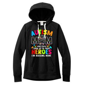 Puzzle Mommy Mama Autism Mom Raising Heroes Messy Bun Gift Women's Fleece Hoodie