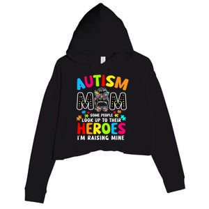 Puzzle Mommy Mama Autism Mom Raising Heroes Messy Bun Gift Crop Fleece Hoodie