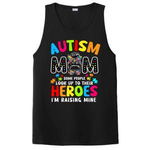 Puzzle Mommy Mama Autism Mom Raising Heroes Messy Bun Gift PosiCharge Competitor Tank