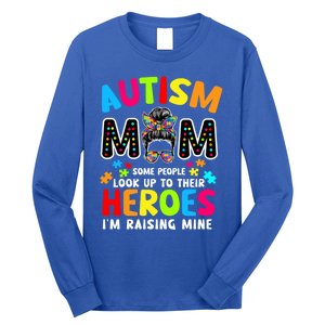 Puzzle Mommy Mama Autism Mom Raising Heroes Messy Bun Gift Long Sleeve Shirt