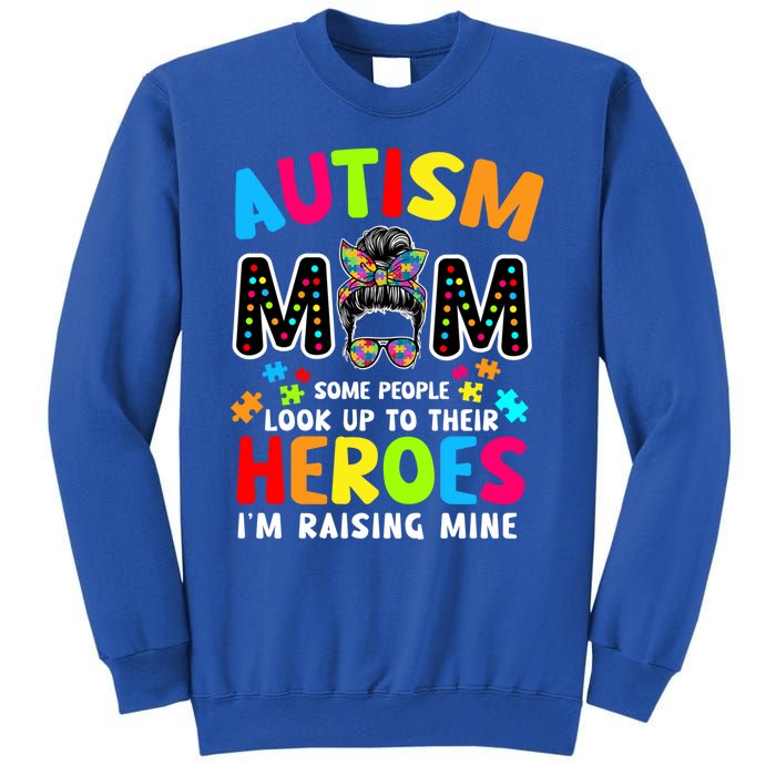 Puzzle Mommy Mama Autism Mom Raising Heroes Messy Bun Gift Sweatshirt