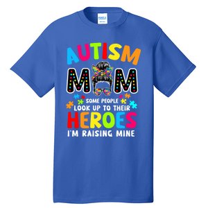 Puzzle Mommy Mama Autism Mom Raising Heroes Messy Bun Gift Tall T-Shirt