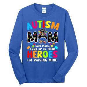 Puzzle Mommy Mama Autism Mom Raising Heroes Messy Bun Gift Tall Long Sleeve T-Shirt