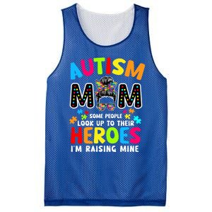 Puzzle Mommy Mama Autism Mom Raising Heroes Messy Bun Gift Mesh Reversible Basketball Jersey Tank