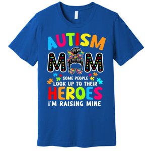 Puzzle Mommy Mama Autism Mom Raising Heroes Messy Bun Gift Premium T-Shirt