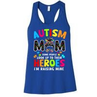 Puzzle Mommy Mama Autism Mom Raising Heroes Messy Bun Gift Women's Racerback Tank