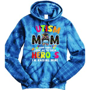 Puzzle Mommy Mama Autism Mom Raising Heroes Messy Bun Gift Tie Dye Hoodie