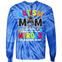 Puzzle Mommy Mama Autism Mom Raising Heroes Messy Bun Gift Tie-Dye Long Sleeve Shirt