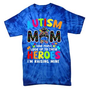 Puzzle Mommy Mama Autism Mom Raising Heroes Messy Bun Gift Tie-Dye T-Shirt