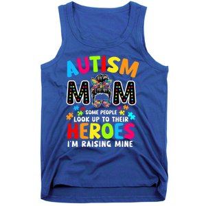 Puzzle Mommy Mama Autism Mom Raising Heroes Messy Bun Gift Tank Top